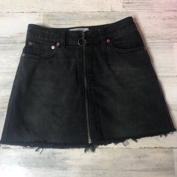 We the Free Mini Skirt Black Mini Jean Skirt 24 Zipper Fall Boots Biker Chick - Picture 1 of 6